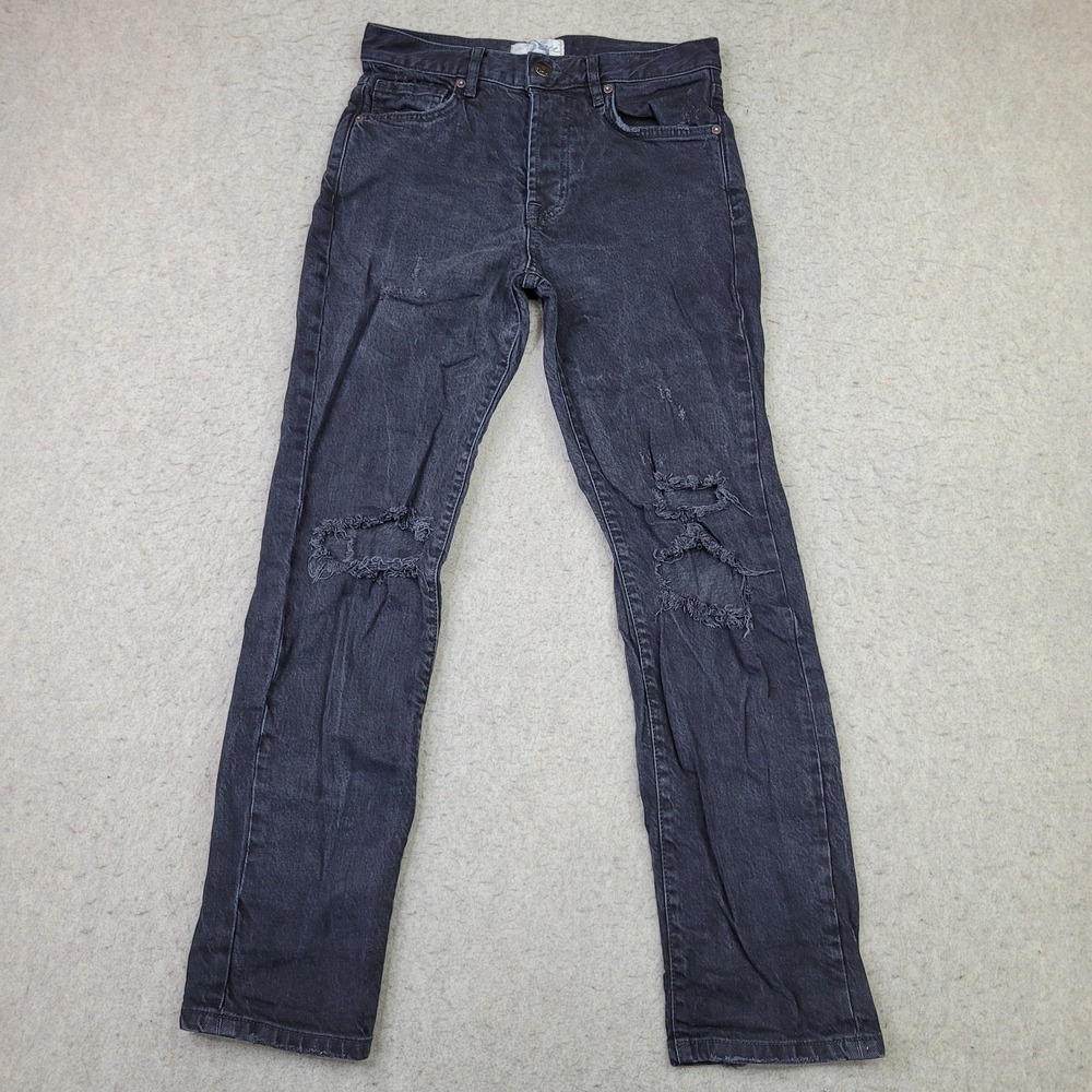 Free People We The Free Jeans Straight Leg Womens 25 Black Distressed Destroyed